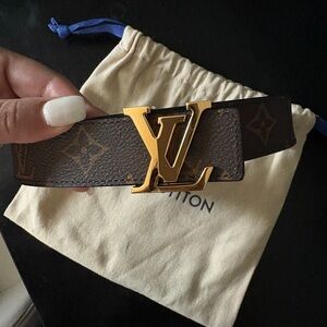 Louis Vuitton Brown Belt with Gold LV Buckle 25mm